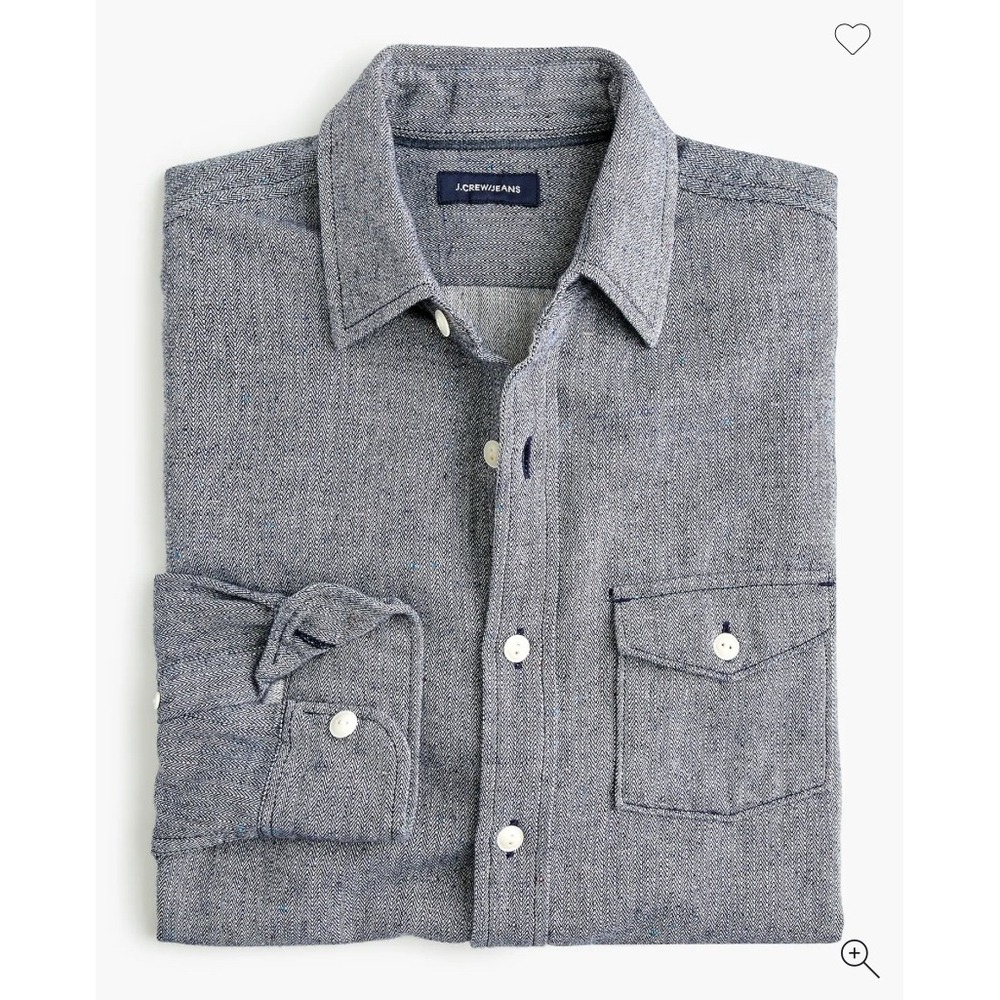 NEW J.Crew Slim Japanese Slub Herringbone Shirt Blue Wool Blend XXL